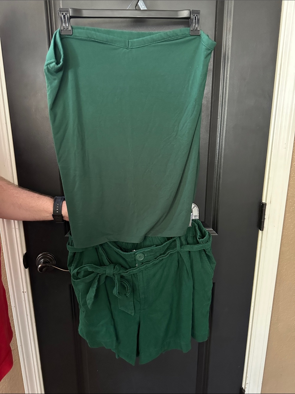 Dark Green Two-Piece Tank and Tie-Waist Shorts Set